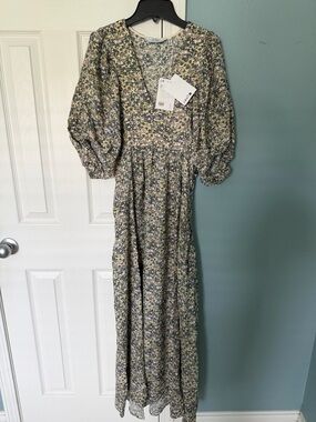 NWT &other stories Floral Maxi Dress with Puff Sleeves - Green Floral